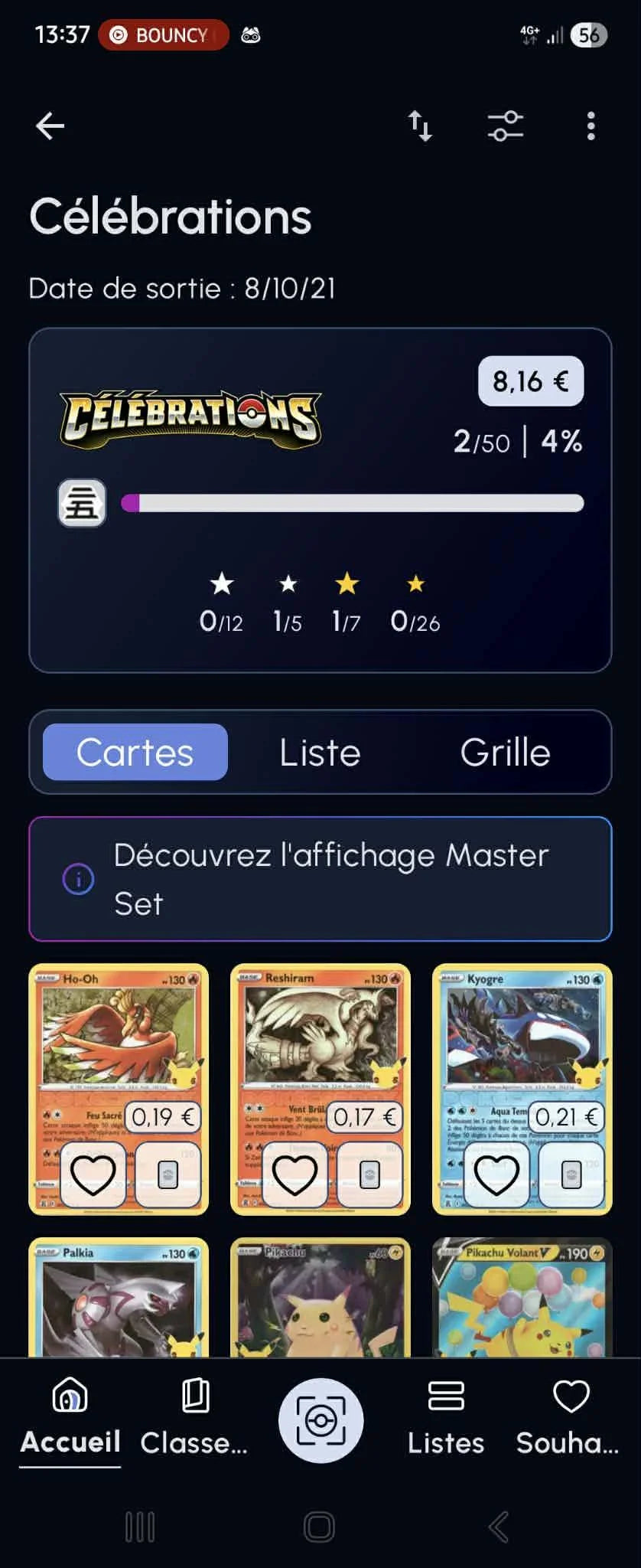 Statistiques extension PokéCardex progression
