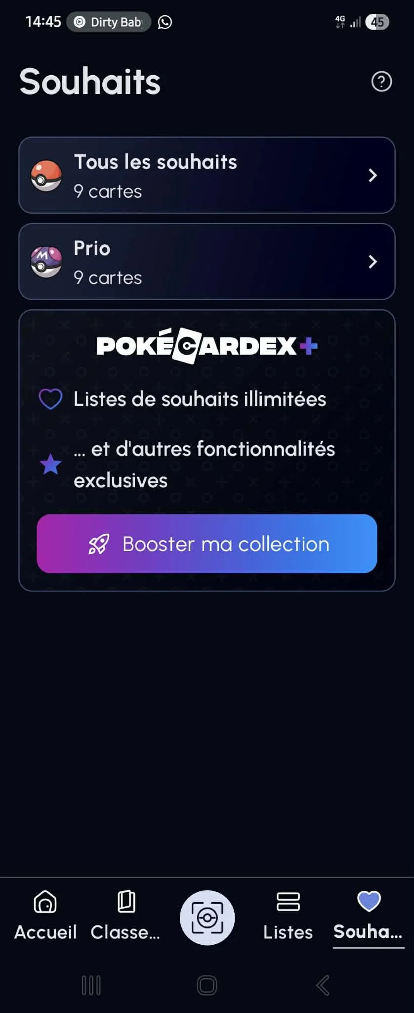 Liste de souhaits checklist PokéCardex
