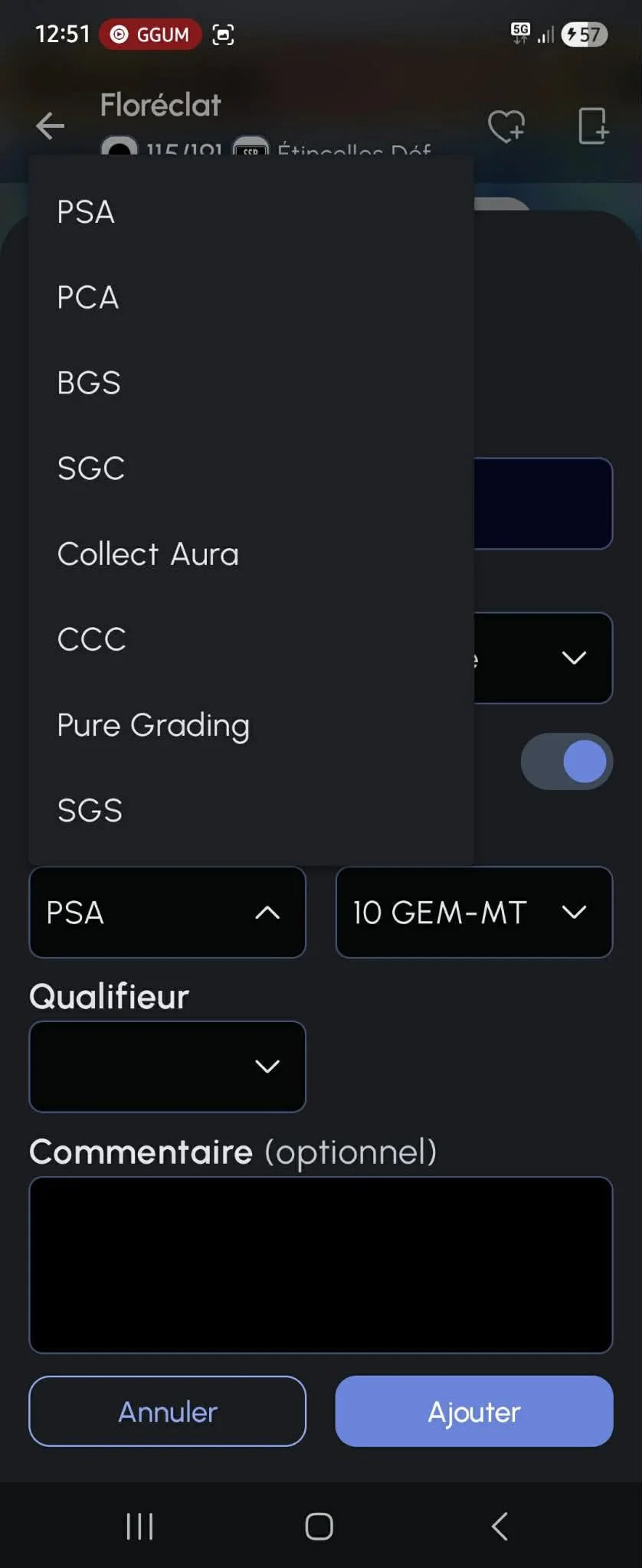 Gradation carte PokéCardex PSA