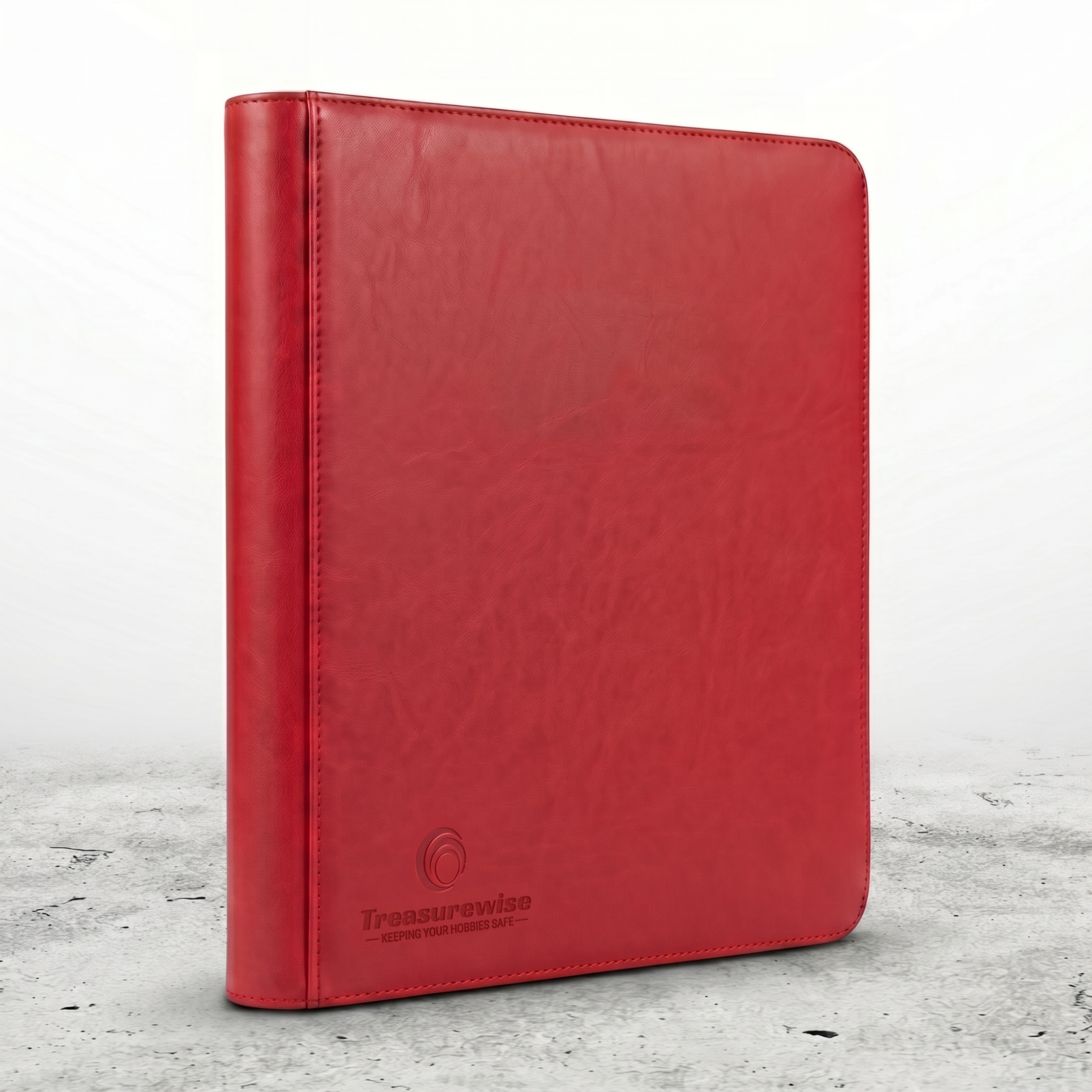 Classeur XL 480 cartes rouge avec fermeture éclair, texture grain sable