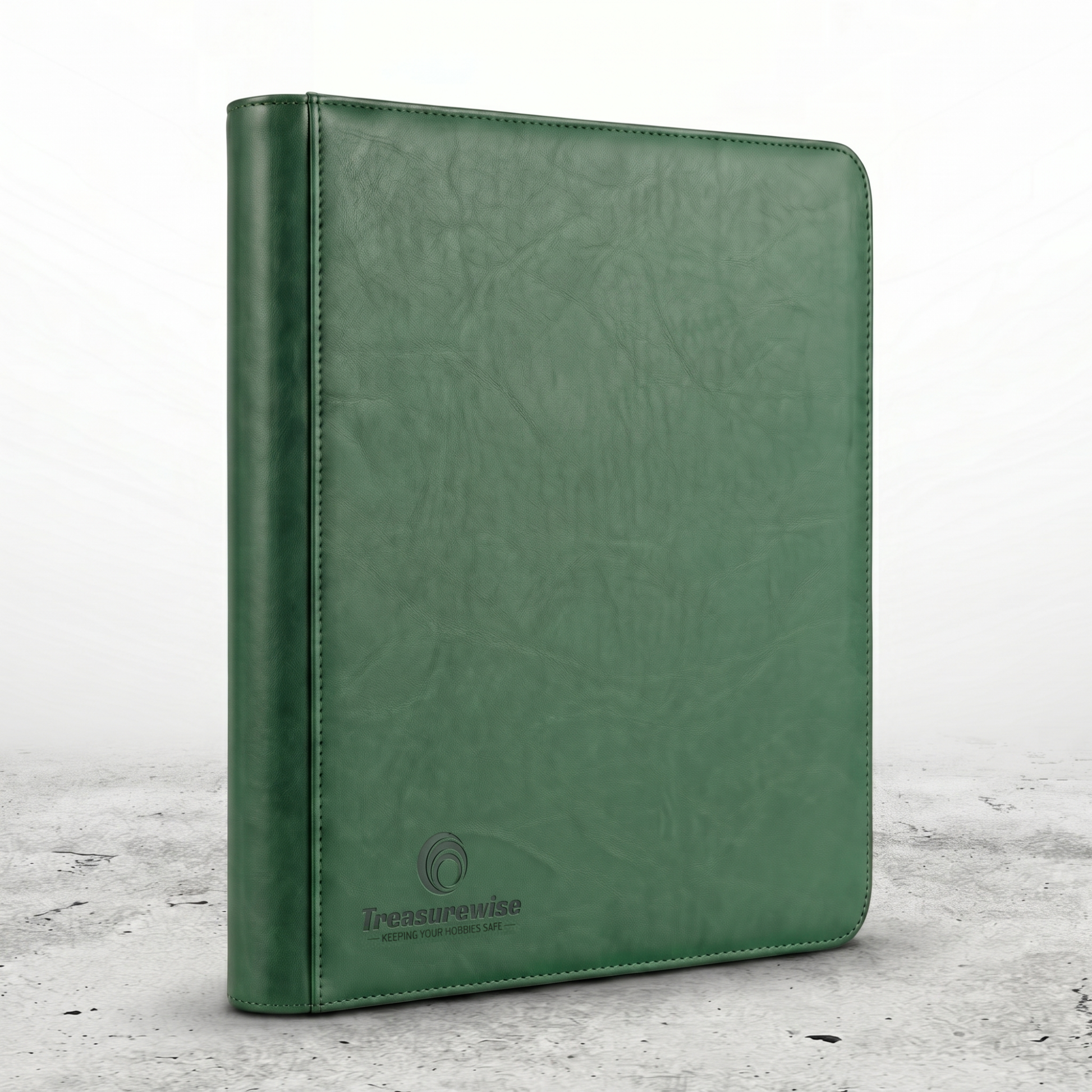Classeur XL zippé vert forêt pour 480 cartes, texture grain sable