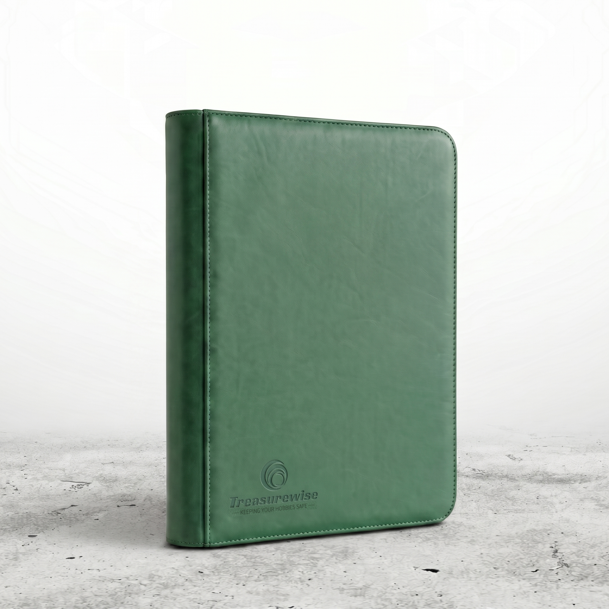Classeur zippé vert 360 cartes, finition grain sable Treasurewise