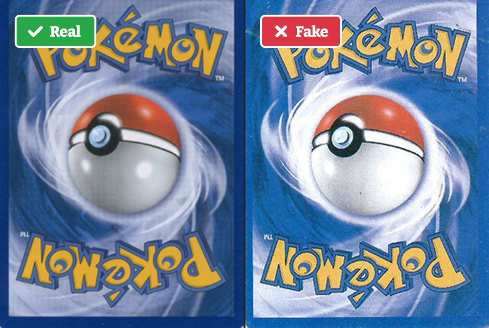 Comparaison du dos d'une vraie et d'une fausse carte Pokémon