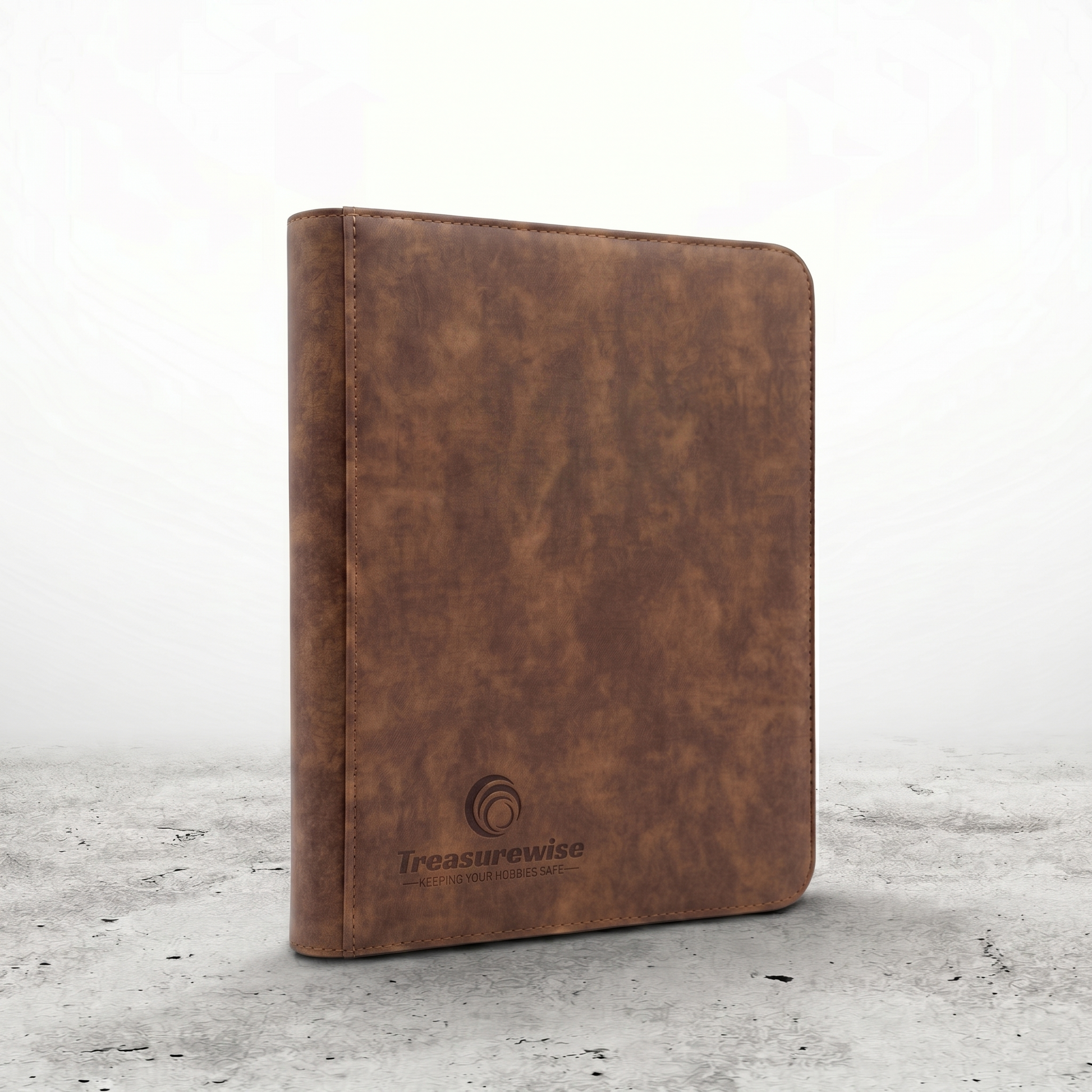 Mini classeur toploader zippé coloris marron, logo Treasurewise embossé