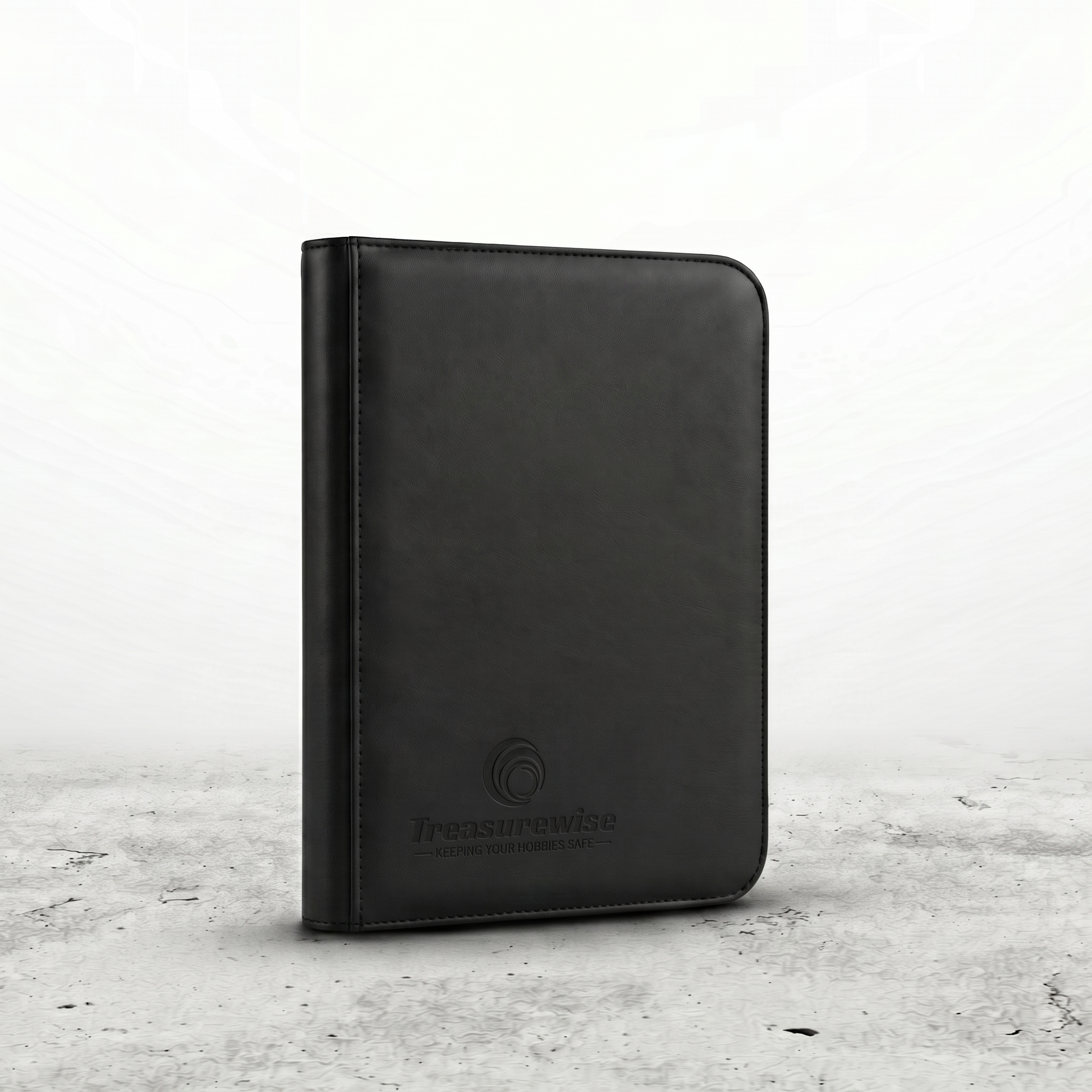 Mini classeur 160 cartes noir, fermeture zippée intégrale et logo discret