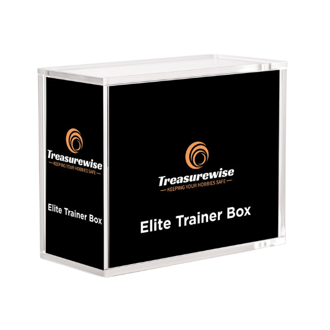 Emballage noir Elite Trainer Box Treasurewise, vue de trois quarts
